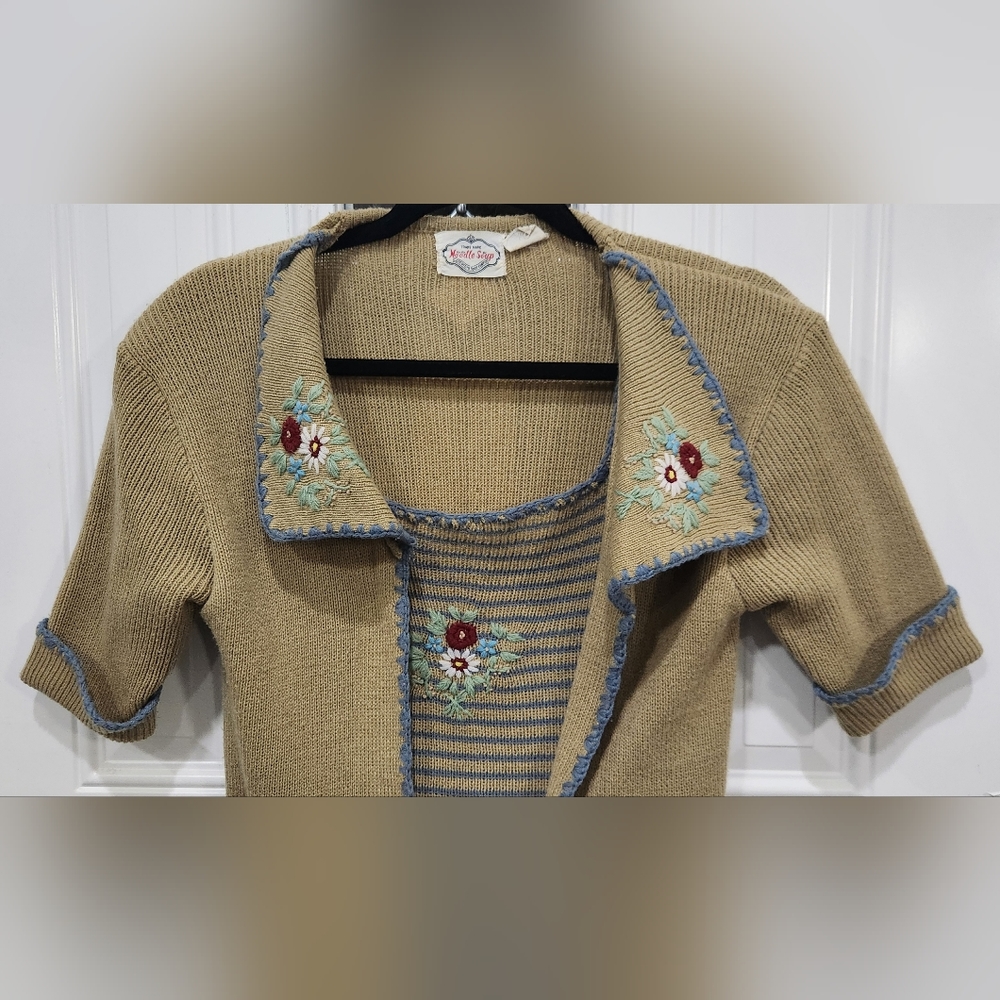 Vintage Noodle Soup beige sweater blouse floral embroidery women's (no s… - Picture 2 of 6